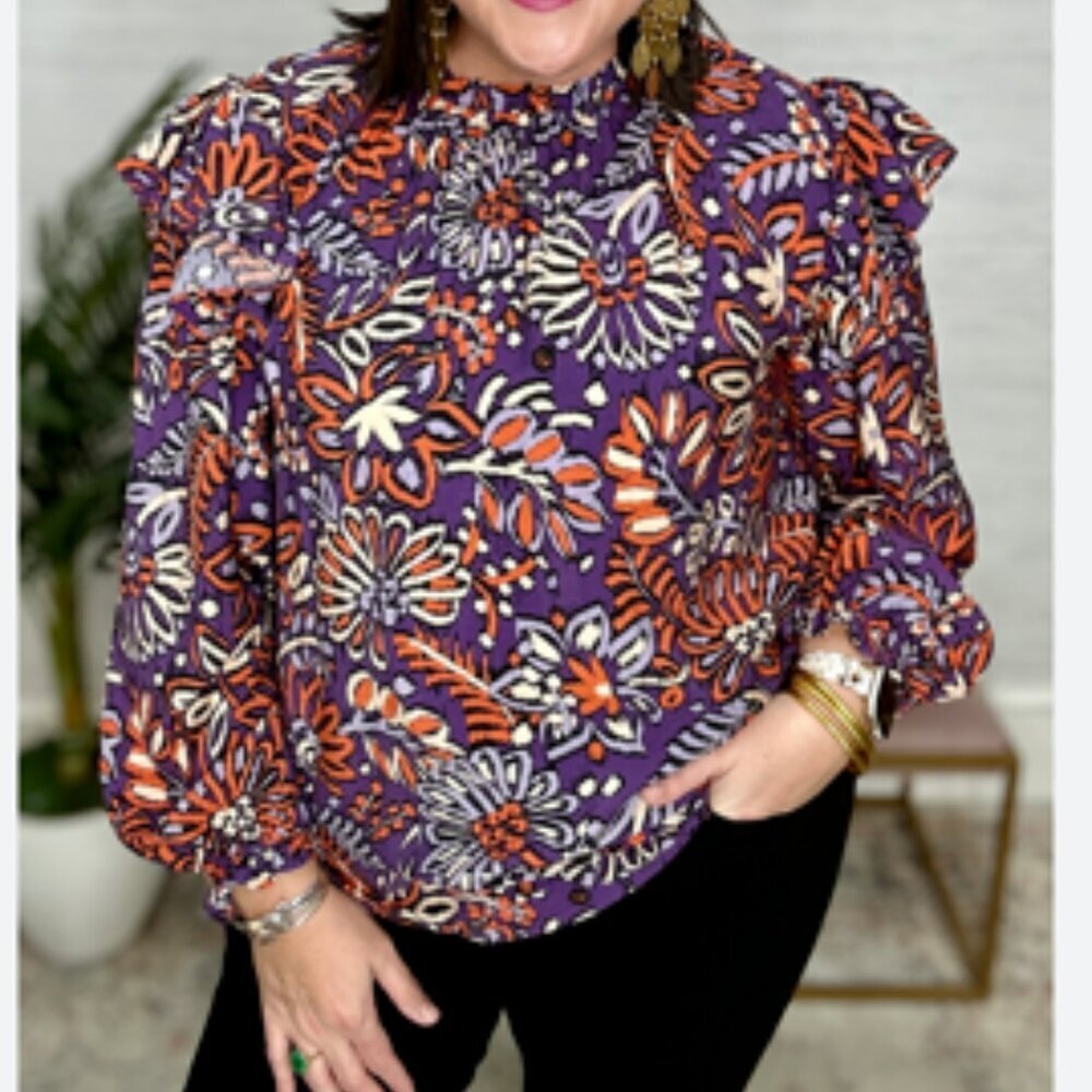 NWT Oddi Plus Size Ruffle Puff Long Sleeve Floral Top 1X NEW